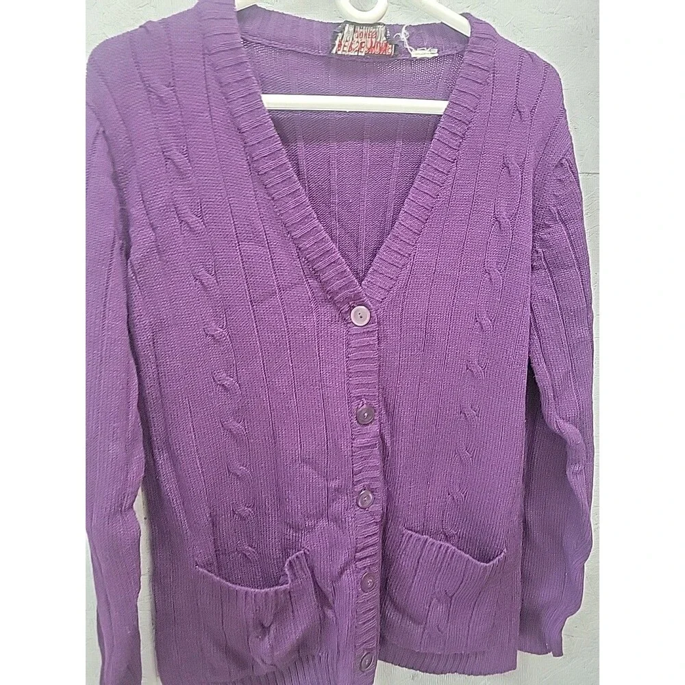 Vintage  Persephone Jones‎ Sweater Purple Cardigan Sz L RARE